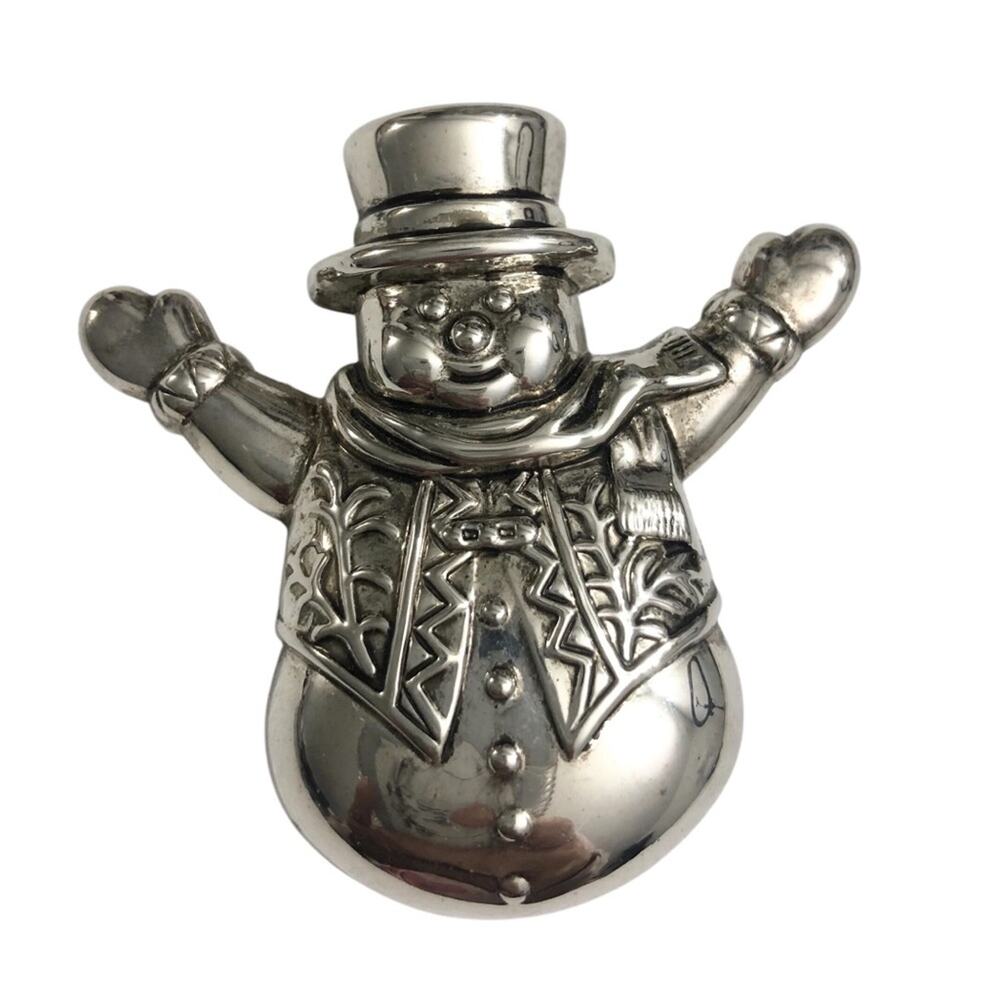 Best Vintage Silver Tone Puffed Snowman Pin Brooch Pendant EUC